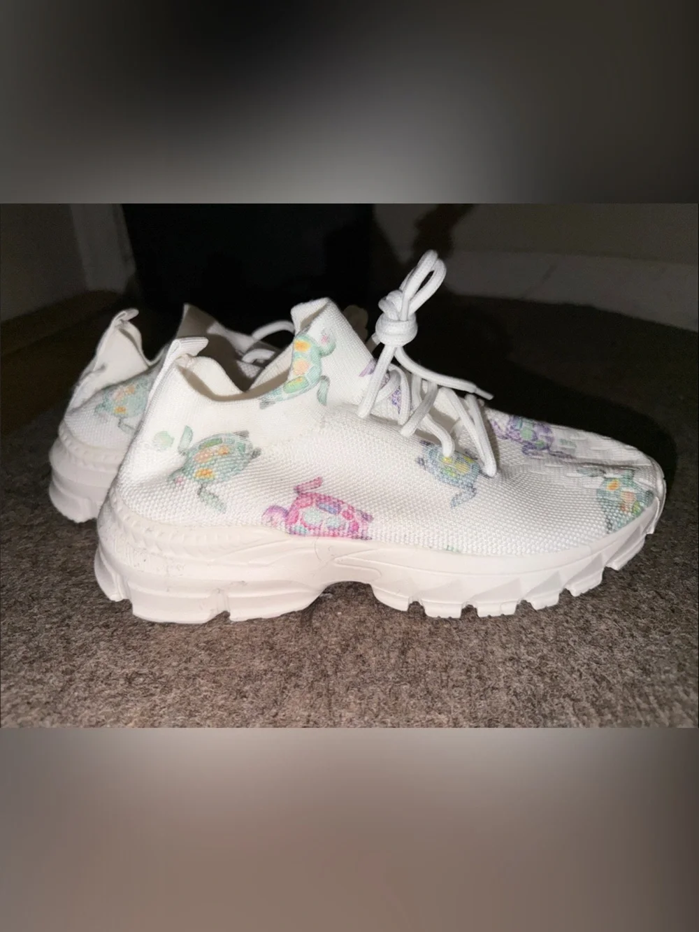 White Canvas Sneakers with Colorful Turtle Print